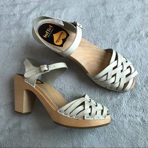 Swedish Hasbeens Braided Sky High Clogs White 41